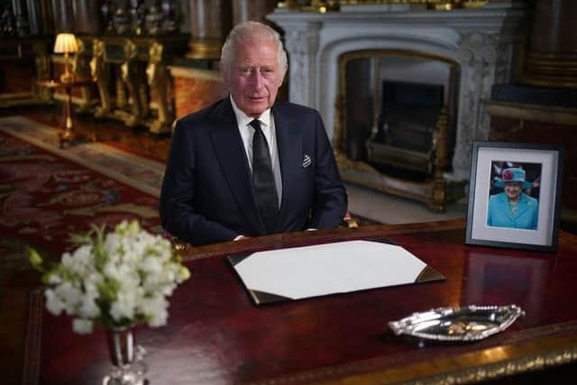 King Charles III during his first TV address to the nation as monarch. Picture credit: Yui Mok/PA Wire