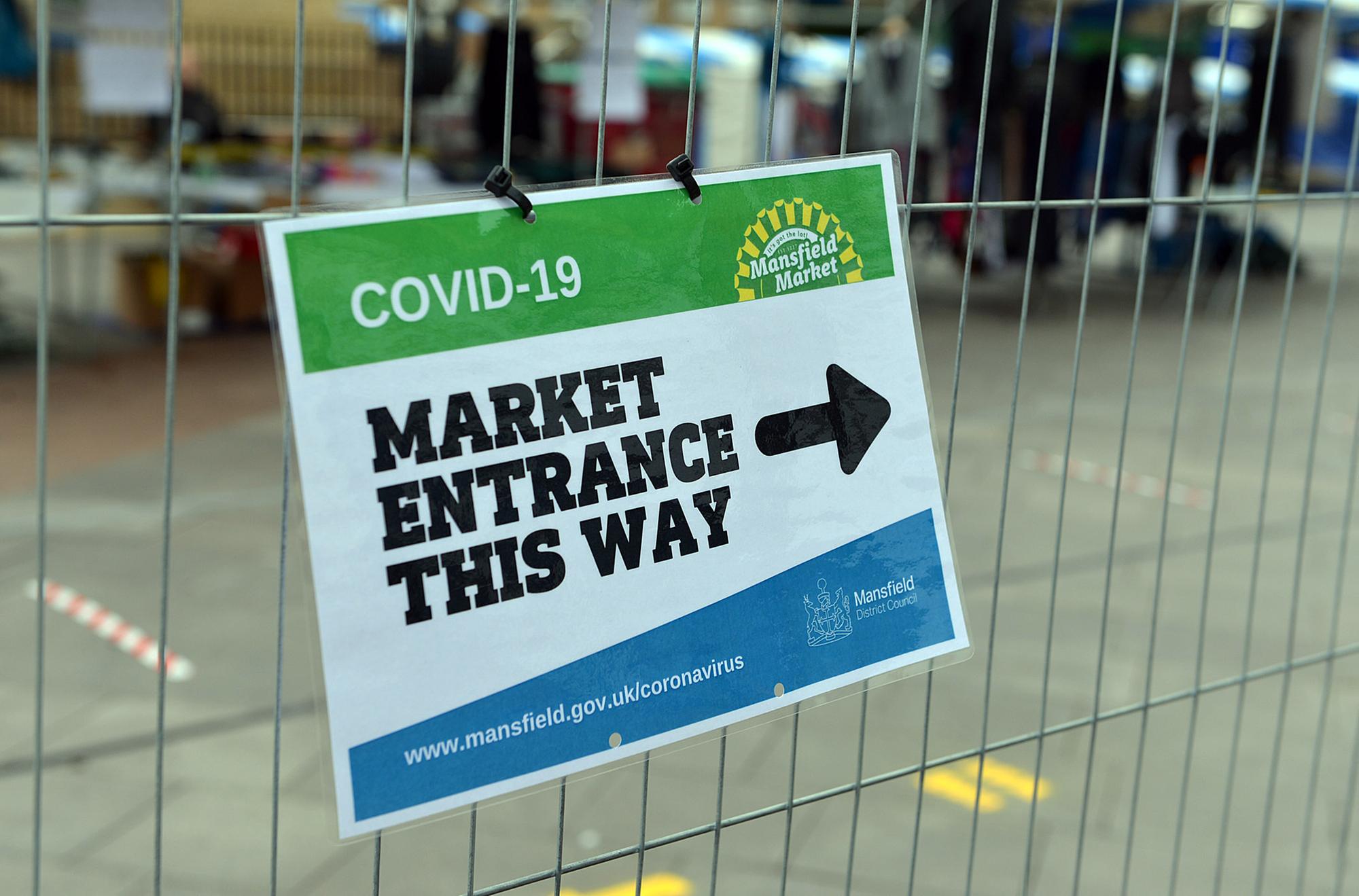 Mansfield Market open again after lockdown measures are eased.