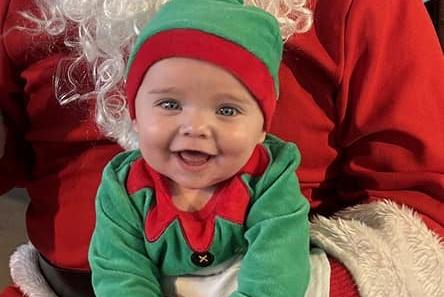 Six month old Leo is dressed up as an elf. Submitted by Charlotte Louise.