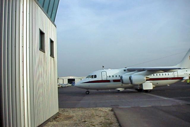 A BAe 146 Regional Jet that flew Prince Charles into Sheffield City Airport, which was also used by Tony Blair and Government ministers