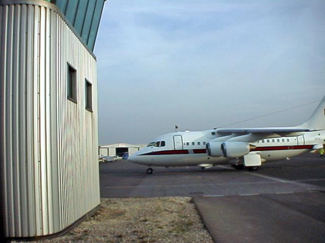 A BAe 146 Regional Jet that flew Prince Charles into Sheffield City Airport, which was also used by Tony Blair and Government ministers