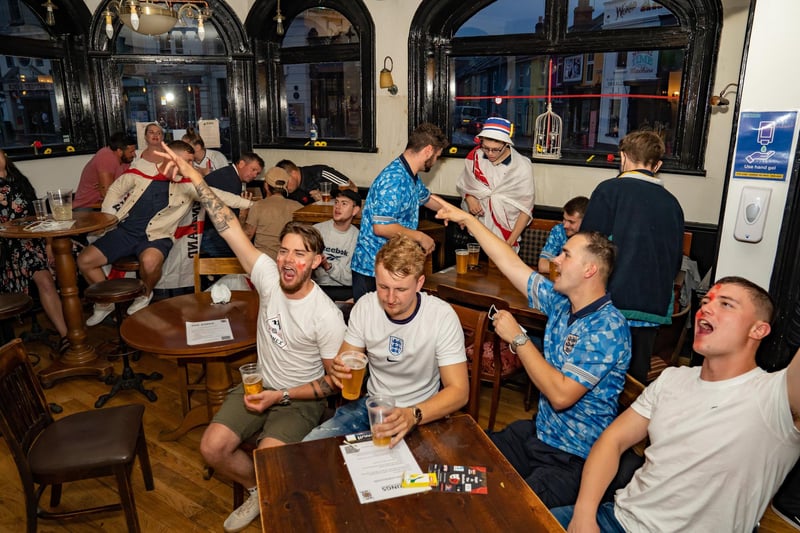 England fans at The Kings Pub in Southsea for the England vs Italy match  on 11 July 2021. Picture: Andy Hornby