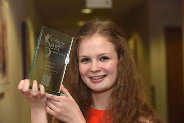 Eve Simpson holds her trophy after winning the competition at the Best of South Tyneside Awards 2015.
