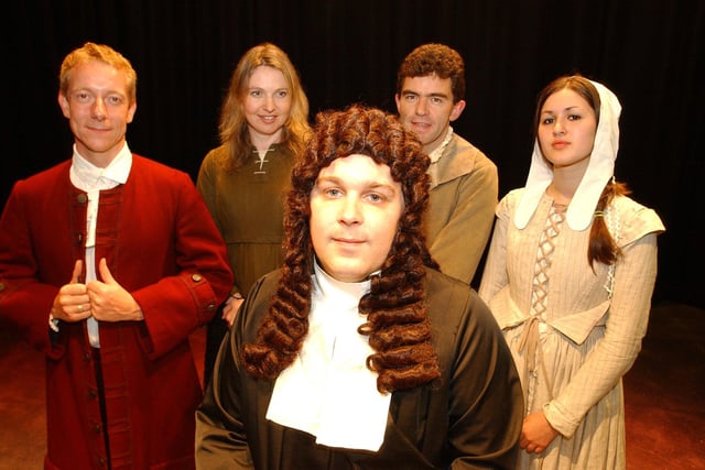 A 2004 photocall for " No Horizon" about the blind professor Nicholas Saunderson who originated in Penistone in 1682. The Professor played by visually impaired Matt Brown ( foreground) with, left to right, John Auckland who plays Joshua Dunn, Sarah Stuart who plays Anne Saunderson, David Cooper who plays John Saunderson and Frances Staniforth who plays Anne Saunderson the professor's sister.