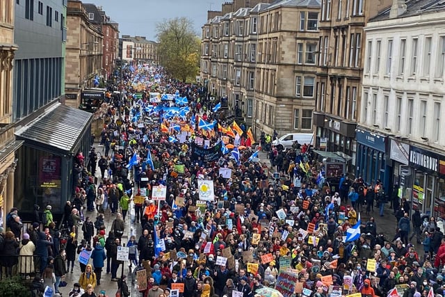 Protesters marching down Sauchiehall Street in Glasgow on Saturday afternoon.