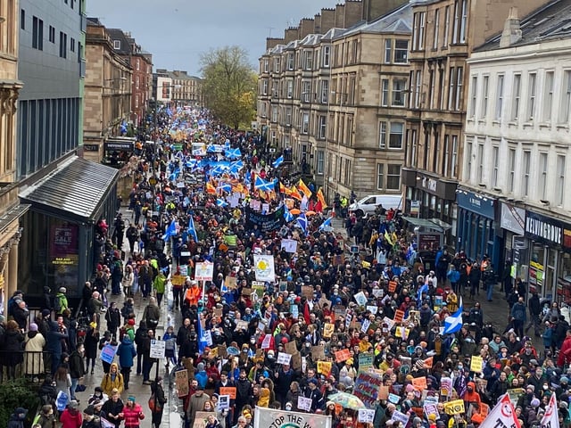 Protesters marching down Sauchiehall Street in Glasgow on Saturday afternoon.