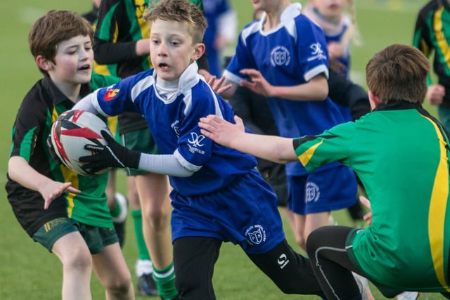 Trinity Primary's Eoghan Vevers in action at Hawick's latest youth rugby festival, its second in the space of two weeks