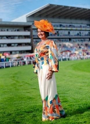 Another of the colourful outfits on display at the 2023 St Leger Festival at Doncaster Racecourse