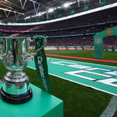 LONDON, ENGLAND - FEBRUARY 26: A general view of the trophy ahead of the Carabao Cup Final match between Manchester United and Newcastle United at Wembley Stadium on February 26, 2023 in London, England. (Photo by Matthew Peters/Manchester United via Getty Images)