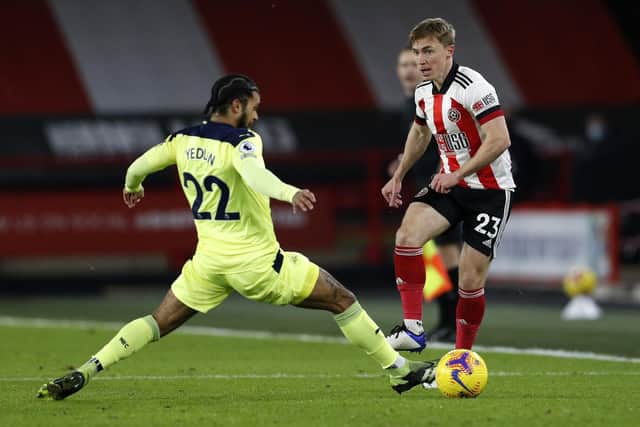Ben Osborn in action during Sheffield United's Premier League win over Newcastle at Bramall Lane: Darren Staples/Sportimage