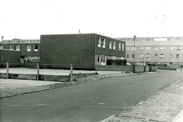 A new estate was built in 1969 from concrete blocks with walkways between upper levels. It eventually made way for housing. Photo: Hartlepool Museum Service.