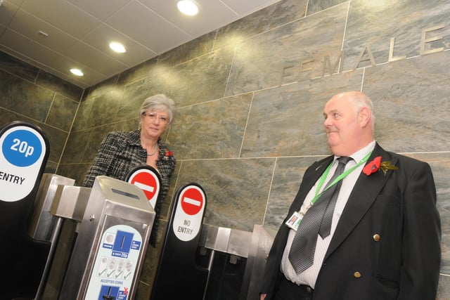 Coun Kate Allsop, Portfolio Holder for Regeneration, and Coun Styeve Garner, pictured  at the opening of the new toilets at the Four Seasons Centre in 2011