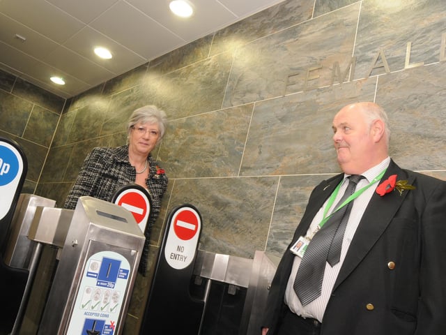 Coun Kate Allsop, Portfolio Holder for Regeneration, and Coun Styeve Garner, pictured  at the opening of the new toilets at the Four Seasons Centre in 2011