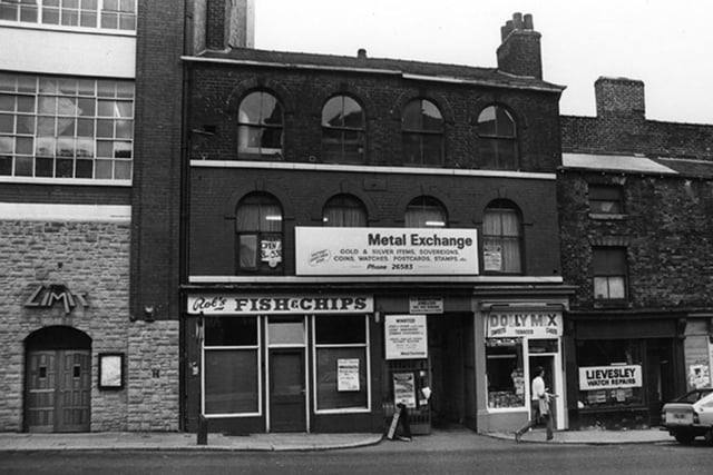 Limit Nightclub is pictured here on West Street in 1981, to the left of Rob's Fish and Chips and Dolly Mix Sweet Shop. The nightclub was in the former Co-operative Wholesale Society building