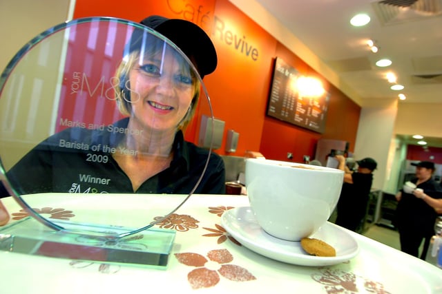 Cafe worker Sue Willis, Marks and Spencer Barista of the Year, in Cafe Revive in the company's Doncaster store in 2009