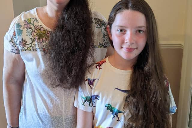 Sarah and Matilda Marshall are donating their hair to the little Princess trust in memory of late dad and husband Nigel, who died from a rare form of brain cancer.