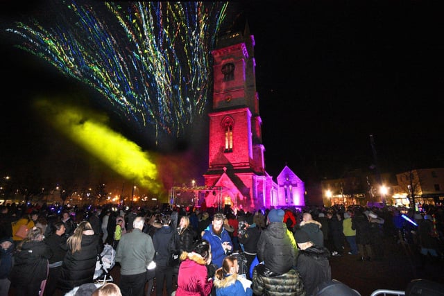 The sky was filled with tinsel fired over the Art Gallery as the lights were switched on in Church Square.