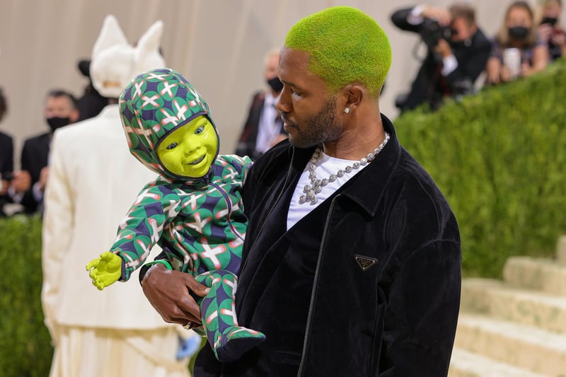 Frank Ocean with a robot baby attends The 2021 Met Gala Celebrating In America: A Lexicon Of Fashion at Metropolitan Museum of Art on September 13, 2021 in New York City. (Photo by Theo Wargo/Getty Images)