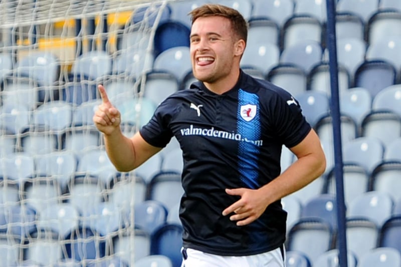 Lewis Vaughan celebrates after scoring against Cowdenbeath in July 2017