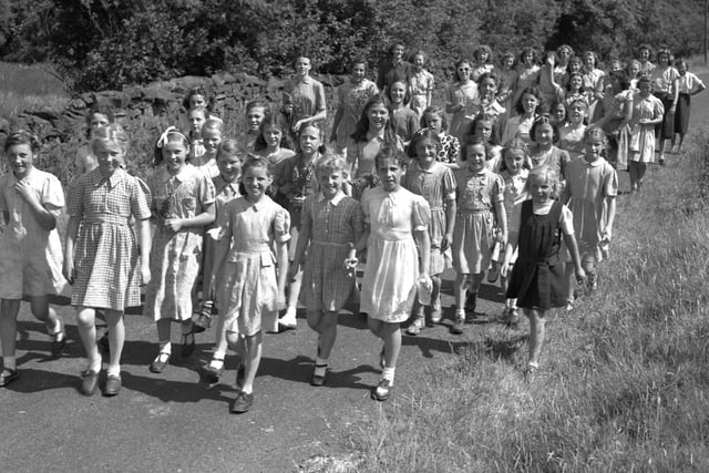 Pupils of Bishopwearmouth Girl's School enjoy the sunshine at Middleton Camp in 1949.