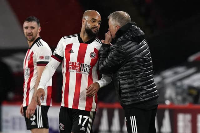 Sheffield United manager Chris Wilder with striker David McGoldrick: Andrew Yates/Sportimage