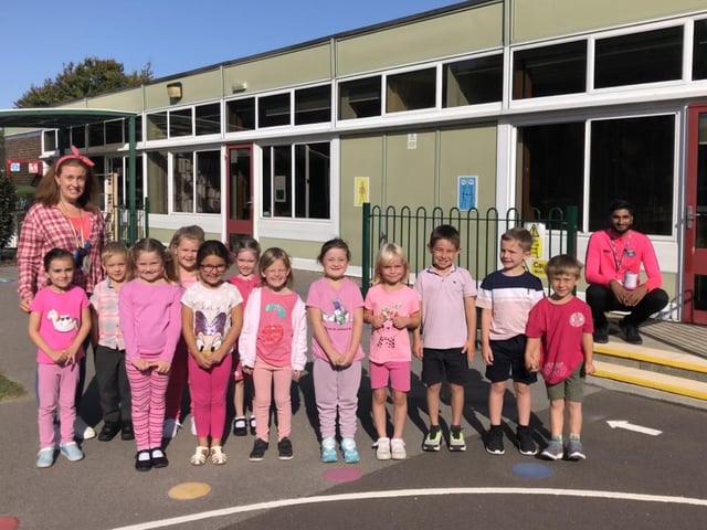 Think Pink week saw pupils across Havant don pink for Hannah's Holiday Home, mayoral charity of Cllr Prad Bains. Pictured: Mengham Infant School