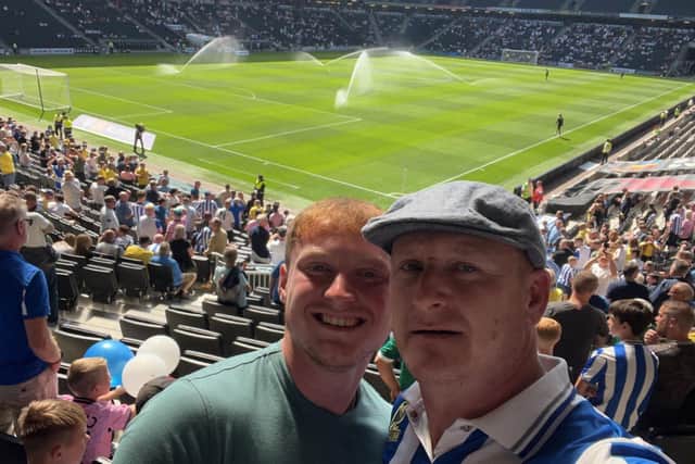 Max and Nigel Crocket pose together for a poignant selfie at the last Sheffield Wednesday match they attended together. Nigel died this week of injuries suffered in a road traffic incident, and