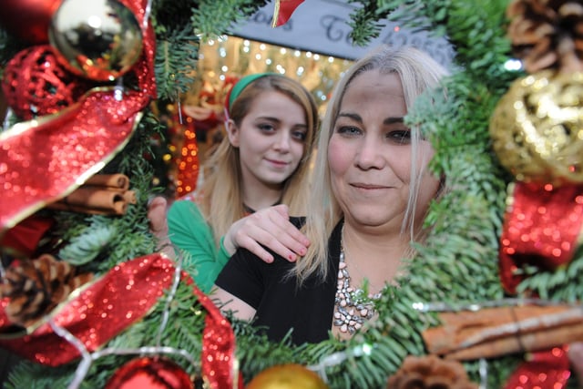 Mother and daughter Wendy and Aimee Stead, put the finishing touches to their Christmas window display at Thanks a Bunch, in Station Road, Hebburn.