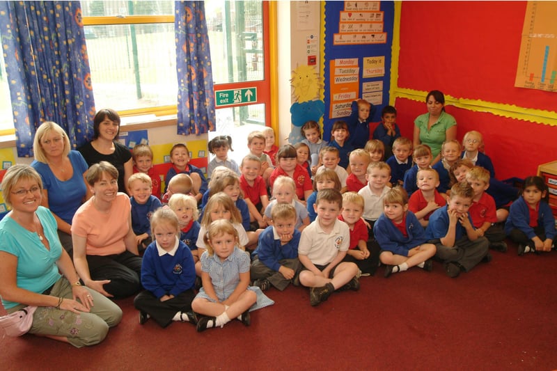 Teachers and pupils at Prospect Primary School, Worksop.