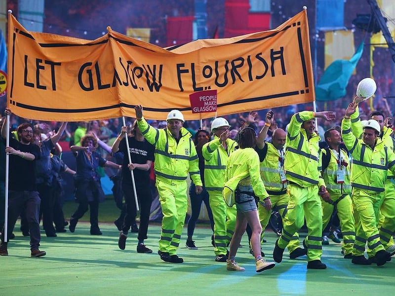 The City Workers enter the stadium during the Closing Ceremony for the Glasgow 2014 Commonwealth Games at Hampden Park.