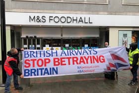 Protesters targeted banks and Marks and Spencer to protest against British Airways.
