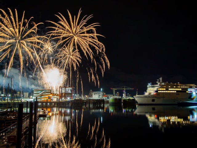New Brittany Ferry Galicia arriving into Portsmouth from Santander, welcomed with fireworks. Picture: Portsmouth International Port/Paul Gonella/Strong Island Media