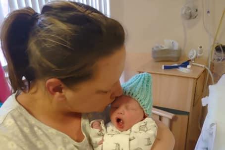 Oliver was born on April 23. He is pictured here with his mum Laura Ogle.