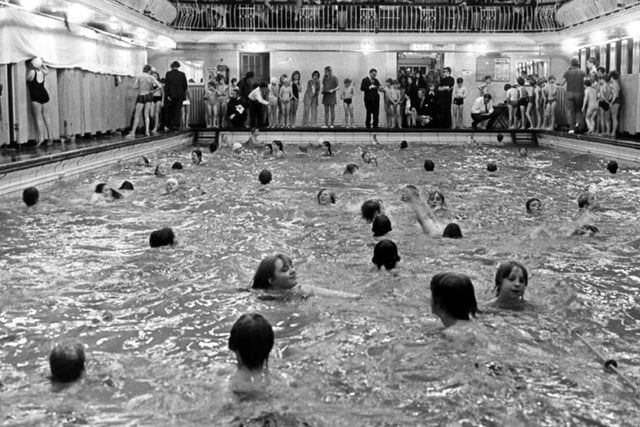 Swimmers at Glossop Road Swimming Baths in Sheffield city centre in 1971