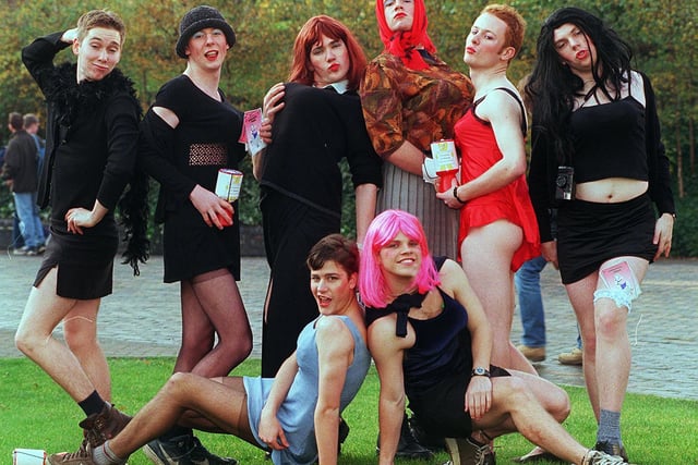 Students from Sheffield University dress in drag to raise money for Children in Need, November 1998