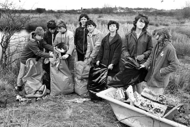 Hedworthfield Comprehensive students with some of the rubbish they collected from the Mount Pleasant Marsh, Boldon, 35 years ago.