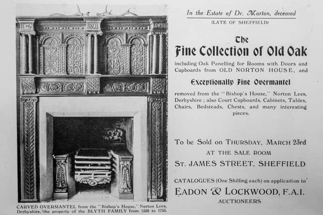 An auction advert from 1922 shows items from Bishops House up for sale