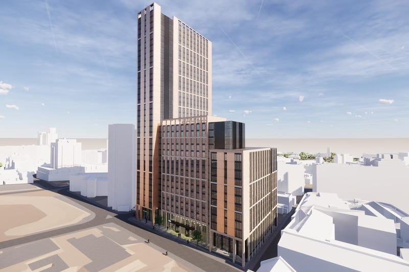Announced in 2020, CODE Sheffield is set to be more than 1,000 student flats. Currently an empty plot, contractors and funders are deciding whether it should be 32, 36 or 38 floors high.