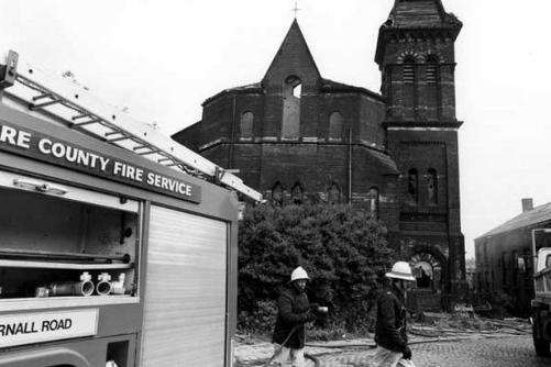 Firefighters battle a blaze at Mathews Warehouse (formerly Zion Congregational Chapel), in Attercliffe, in the 1980s. Photo: Picture Sheffield