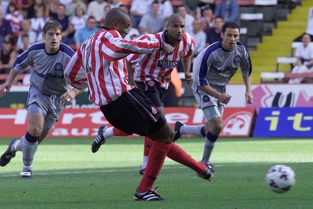 Laurent D'Jaffo scores from the spot against Wolverhampton Wanderers in August 2001.