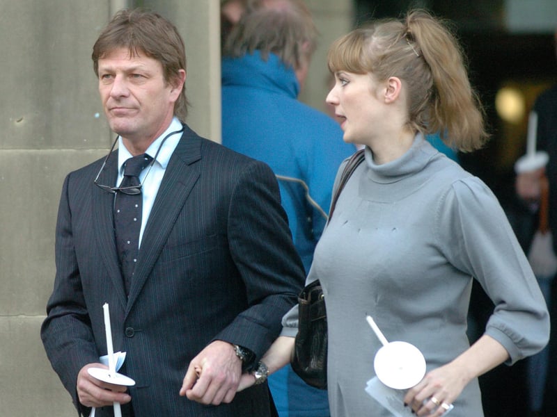 Sean Bean and wife Georgina leaving a memorial service for Adrian Sudbury at Sheffield Cathedral. Sean gave a reading for the young campaigning journalist who charted his fight against leukemia on his Baldy's Blog. They met when Sean visited the Royal Hallamshire Hospital.