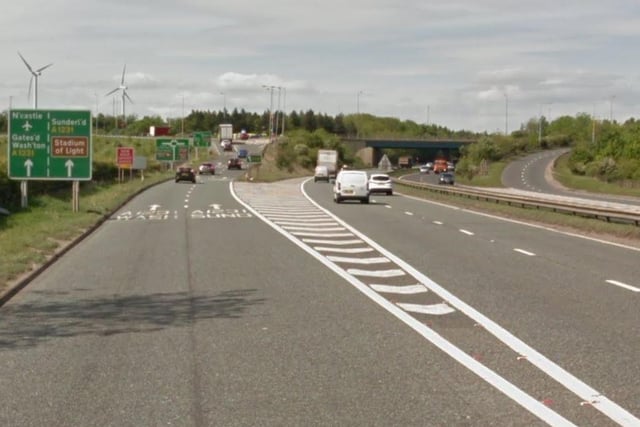 The dual carriageway, which stretches along the outskirts of the city from its boundaries with South Tyneside and County Durham, recorded 150 casualty accidents.