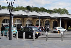Picture of the taxi rank at Sheffield railway station taken in July 2020