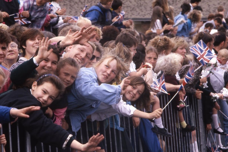 A wave as they wait to see Princess Diana in Southwick in 1990.