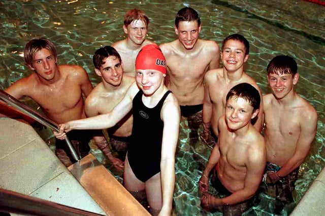 Members of Doncaster DARTS swimming club who have qualified for the National Age Group Swimming Championshipsin 1998. Pictured L-R Sam Sedden, Heathcliffe Aldridge, Christina Bailey, Michael Gartside, Matthew Pears, James Male, Andrew Davies, Stuart Preston.