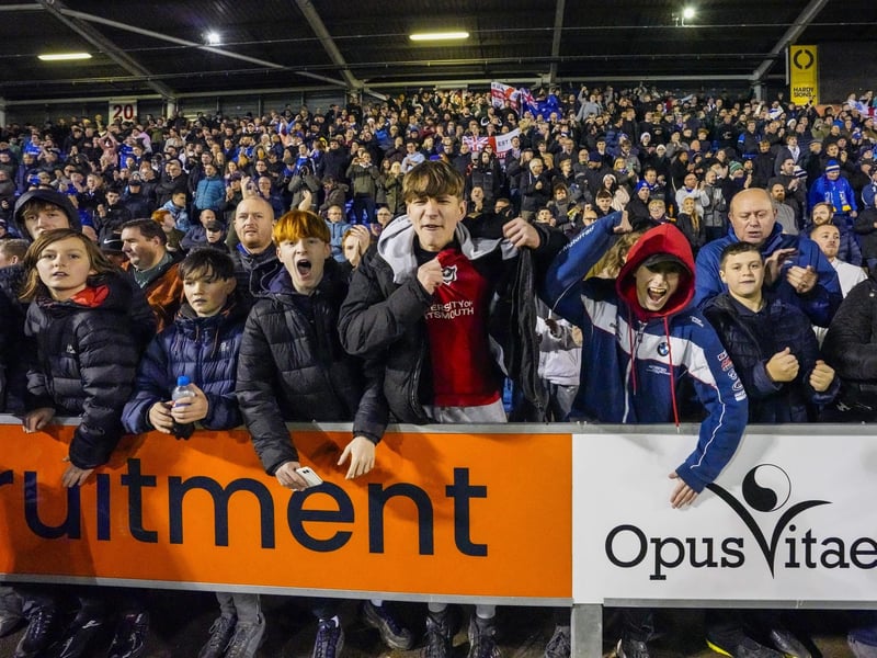 16 December 2023: A happy away crowd as Abu Kamara and Marlon Park secured the goods