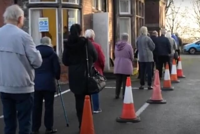 People queue for the coronaviris vaccine in Doncaster