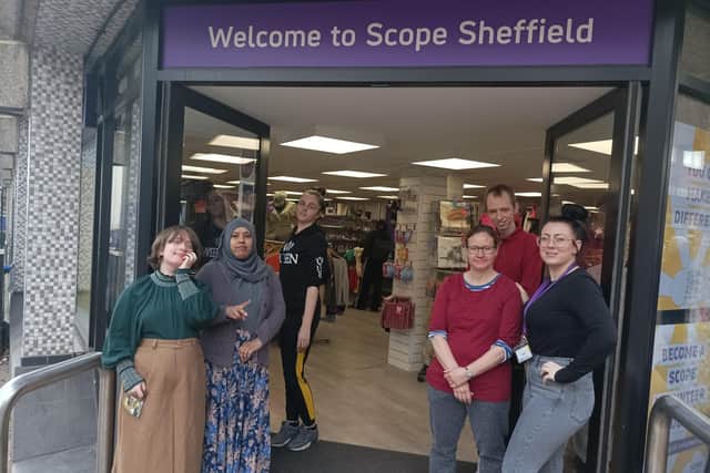 Pictured is the shop team at Scope, Division House, Division Street: Becky Goodwin, Koyfa Begum, Alicia Hare, Matthew Robertson, Alison Howard, and assistant shop manager Jade Hodgson.