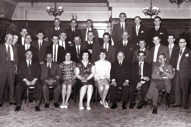 Samuel Osborn's Transport Department Christmas Party 1962
Front row, left to right, the first two women were chauffeurs and the next lady worked in the transport manager's office on Lady's Bridge.  Next to her is the Transport Manger, Mr Eliffe.
Middle row, third from the right is Ralph Basford and fifth from the left was Sid Frith, Garage Manager.
Back row, first left, was the Chief Mechanic.  This row was rearly all the garage staff.
