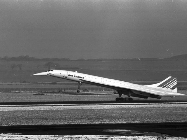 An Air France Concorde aeroplane at Edinburgh airport in March 1980.